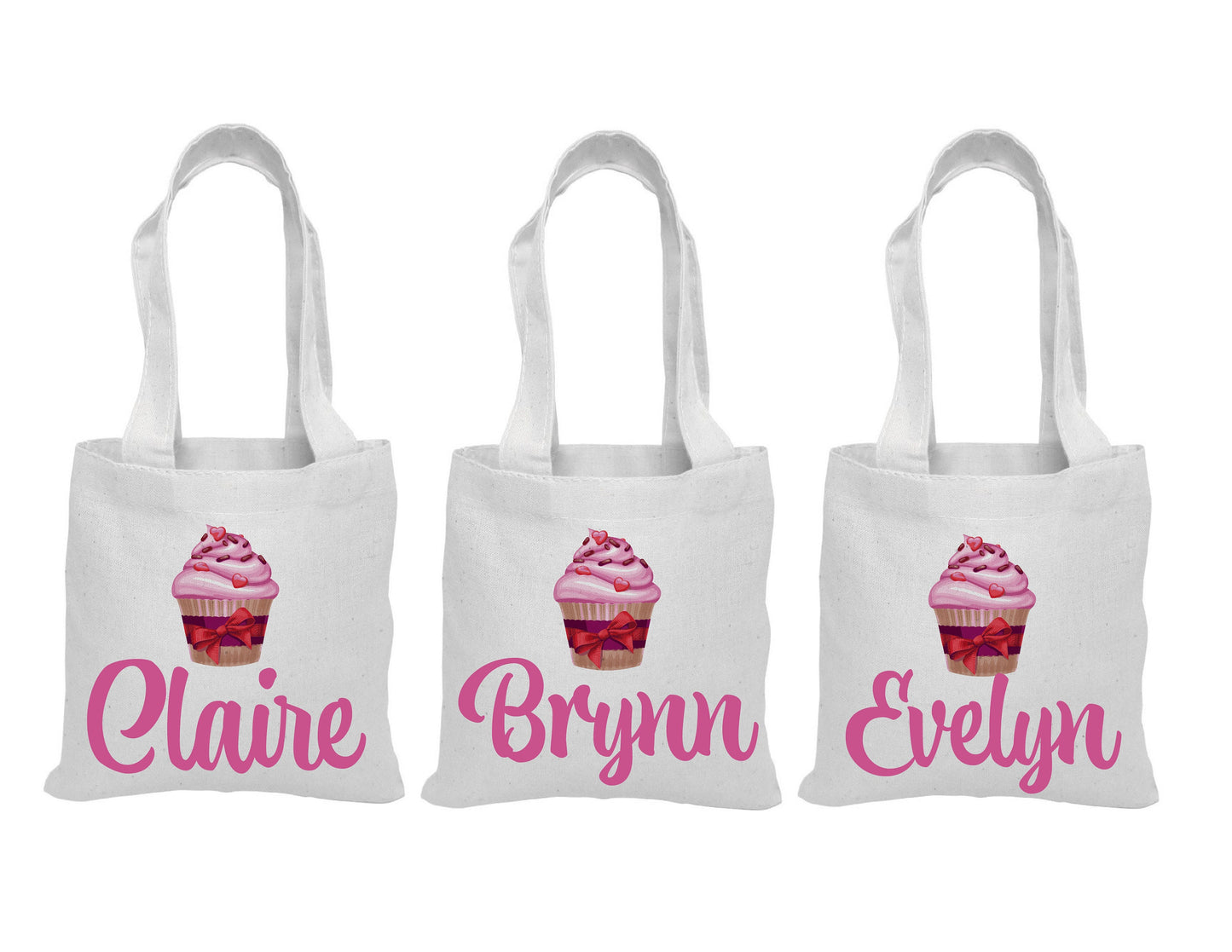 Personalized Cupcake Valentine's Day Party Favor Bags - Set of Three Bags