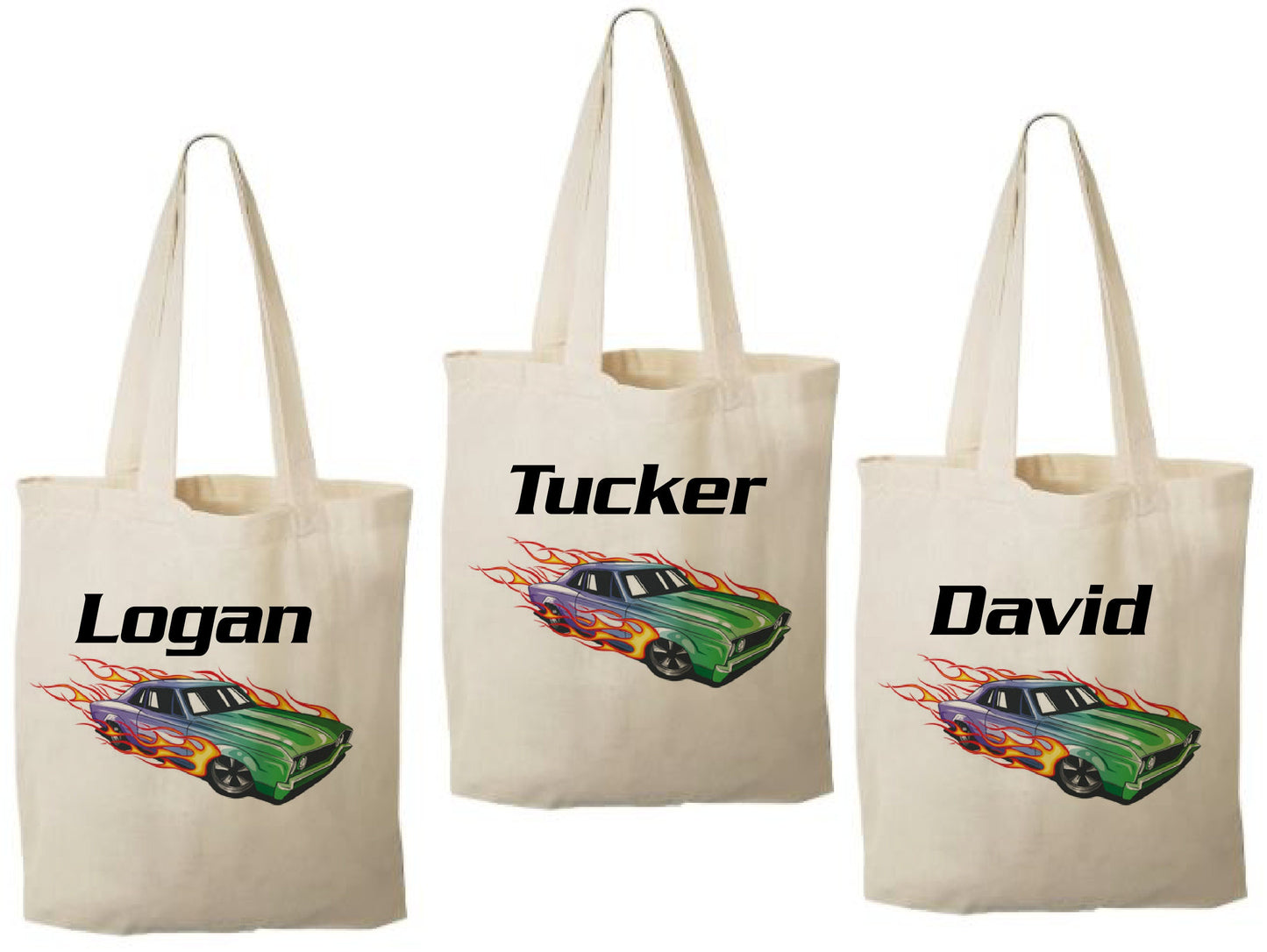 Personalized Race Car Party Favor Bags - Custom Name Canvas Tote
