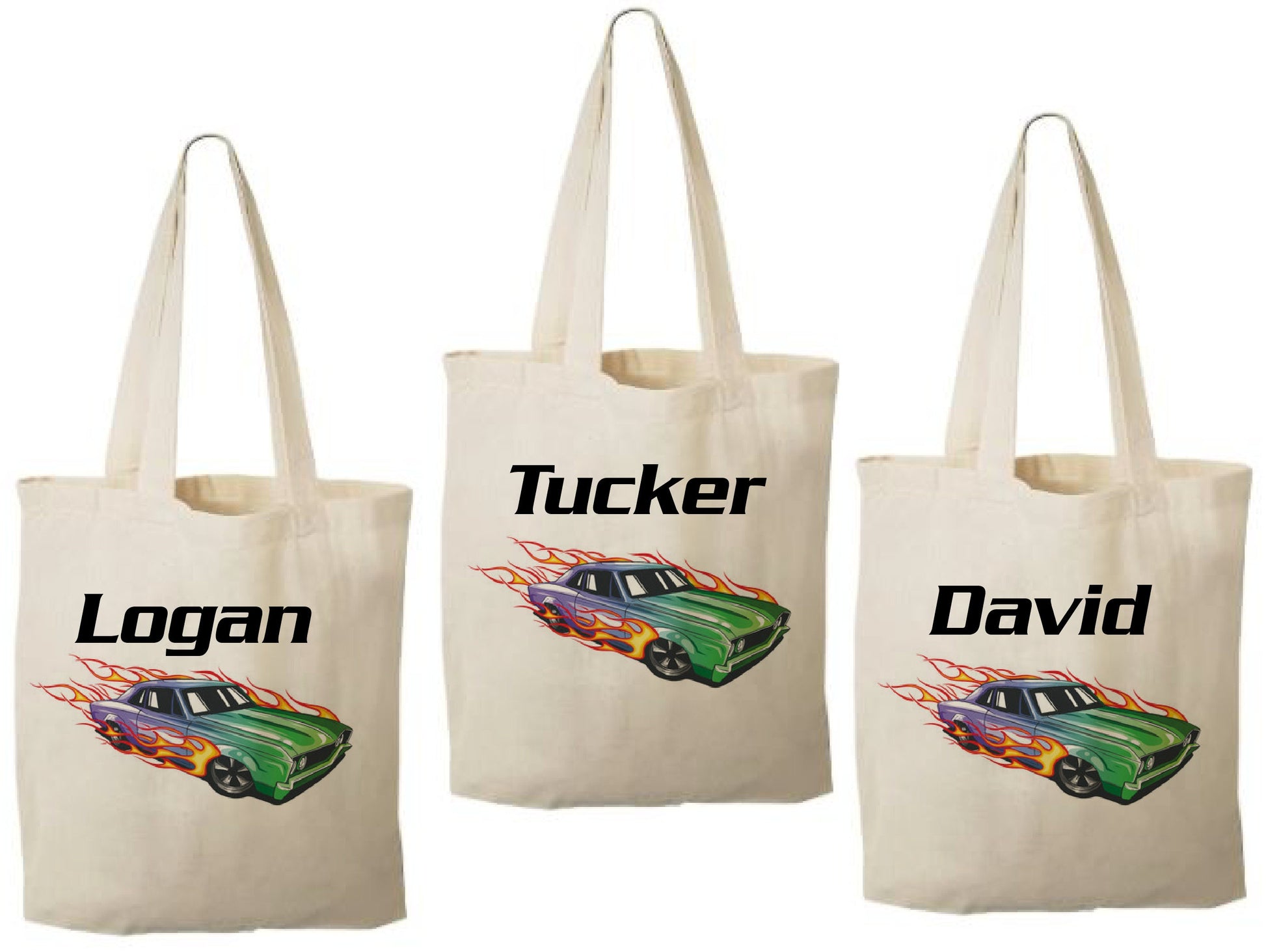 Personalized Race Car Party Favor Bags - Custom Name Canvas Tote