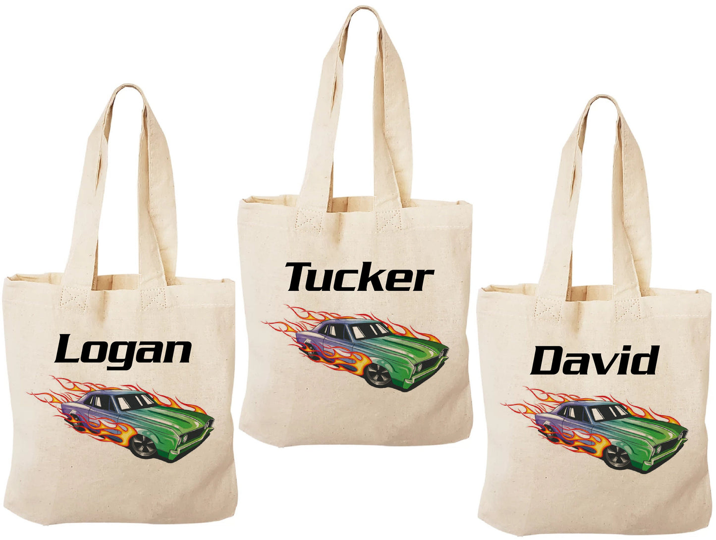 Personalized Race Car Party Favor Bags - Custom Name Canvas Tote