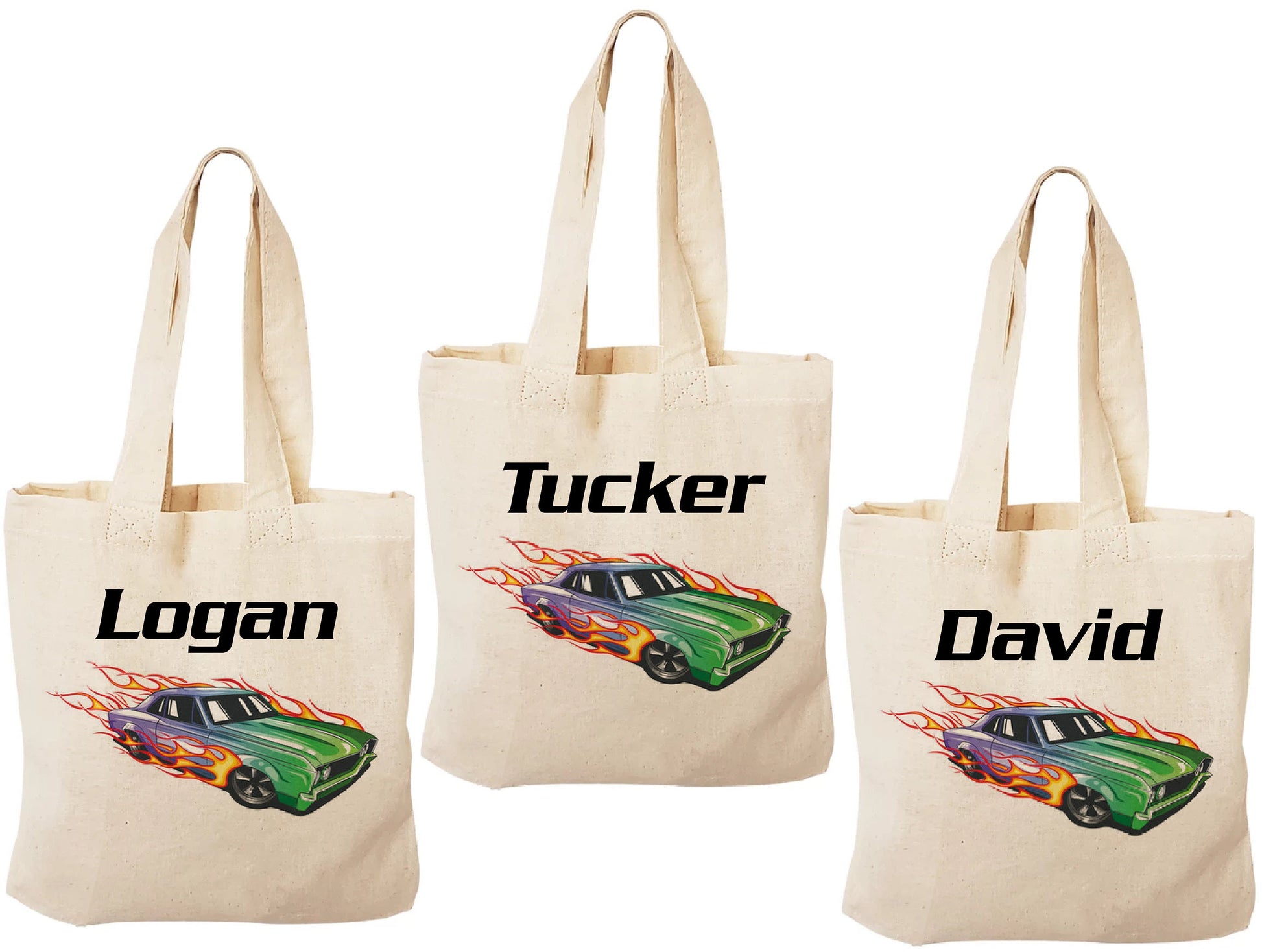 Personalized Race Car Party Favor Bags - Custom Name Canvas Tote