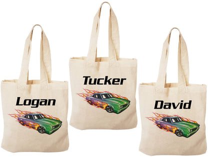Personalized Race Car Party Favor Bags - Custom Name Canvas Tote