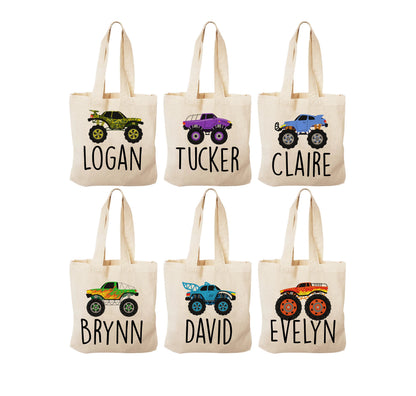 Custom Monster Truck Party Favor Bags - Perfect for Monster Truck Themed Parties & Events - Set of Six Bags Personalized with Names