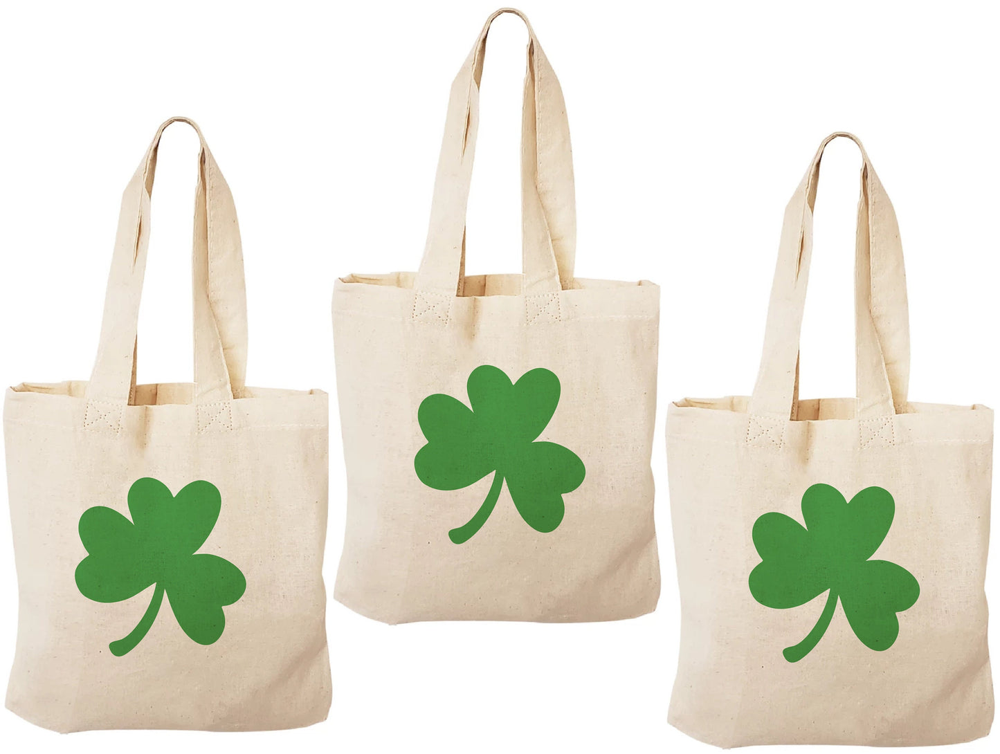 3 St. Patrick's Day Cotton Favor Bags, Shamrock Goodie Bags