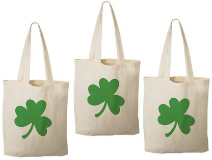 3 St. Patrick's Day Cotton Favor Bags, Shamrock Goodie Bags