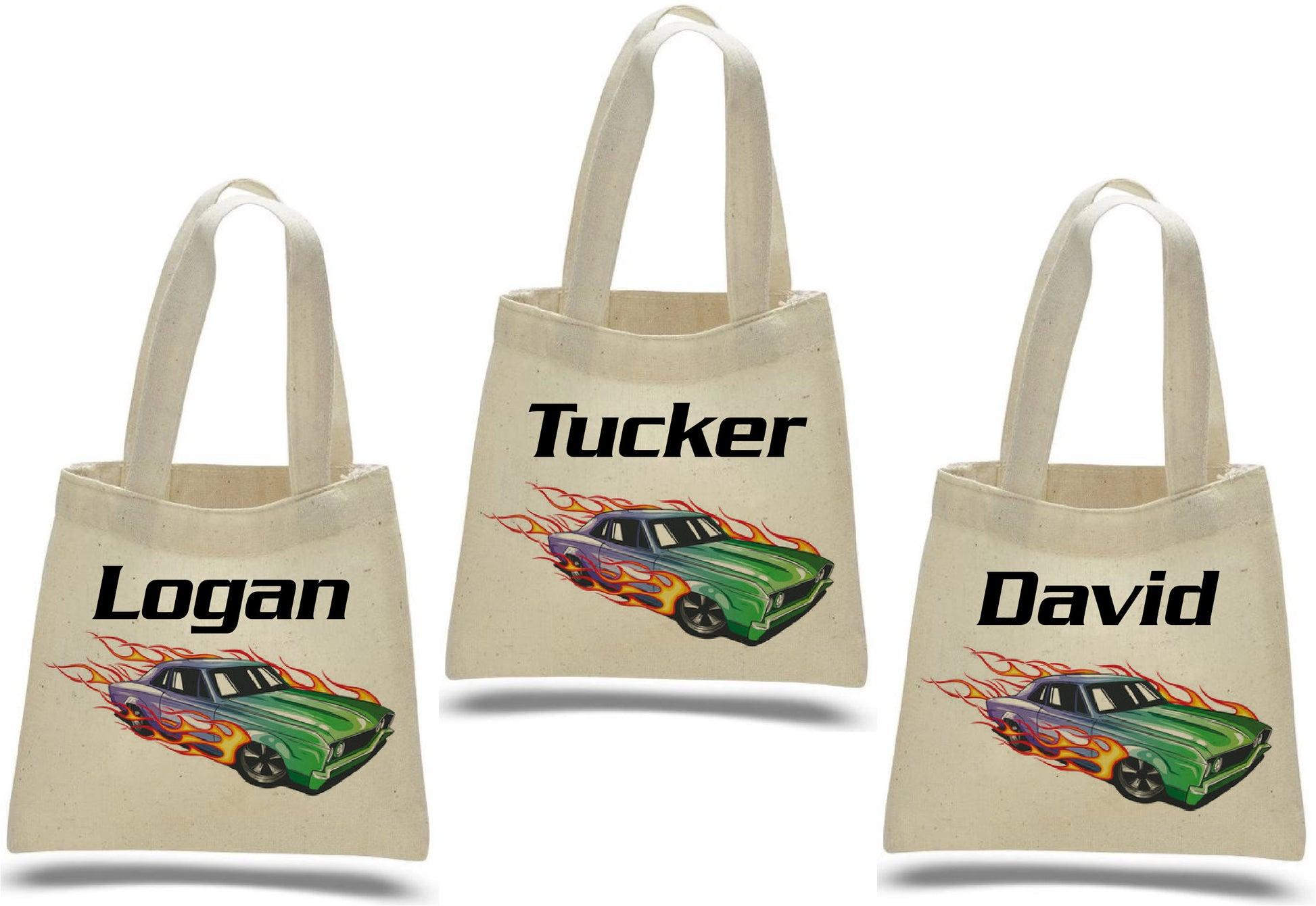 Personalized Race Car Party Favor Bags - Custom Name Canvas Tote