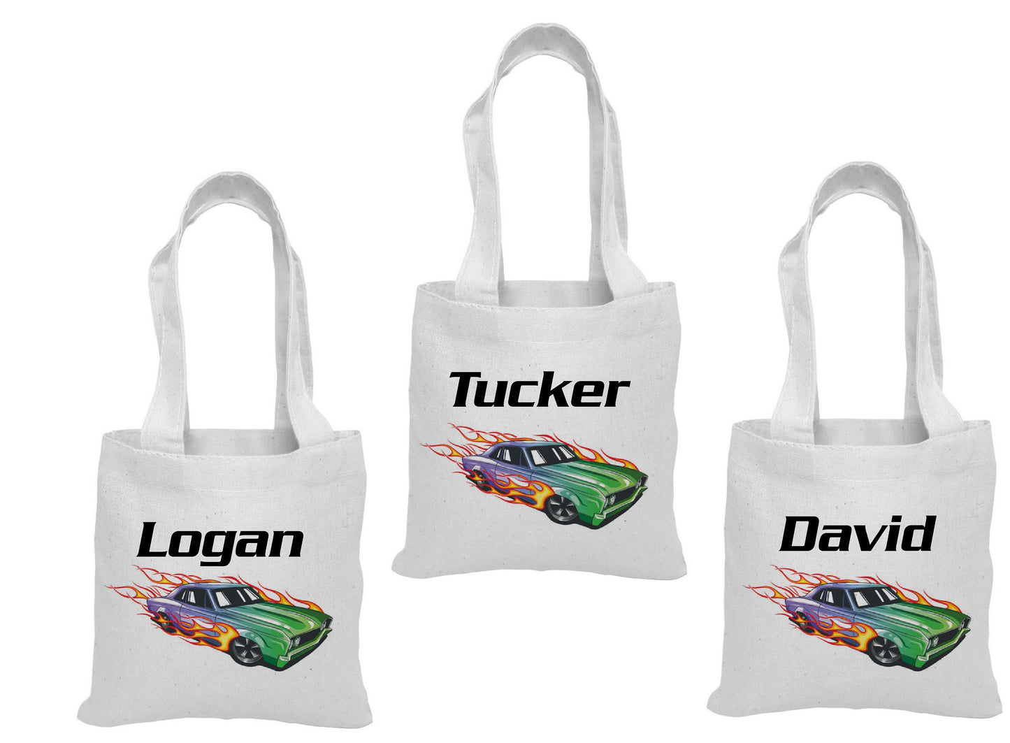 Personalized Race Car Party Favor Bags - Custom Name Canvas Tote