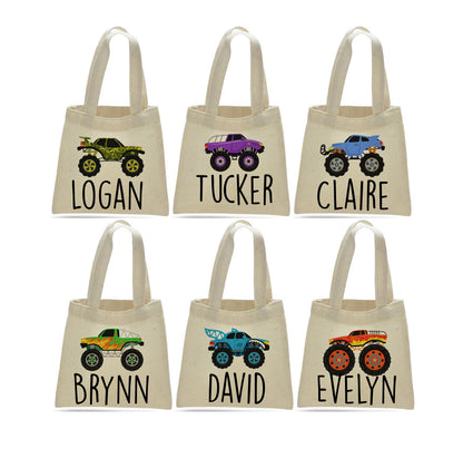 Custom Monster Truck Party Favor Bags - Perfect for Monster Truck Themed Parties & Events - Set of Six Bags Personalized with Names