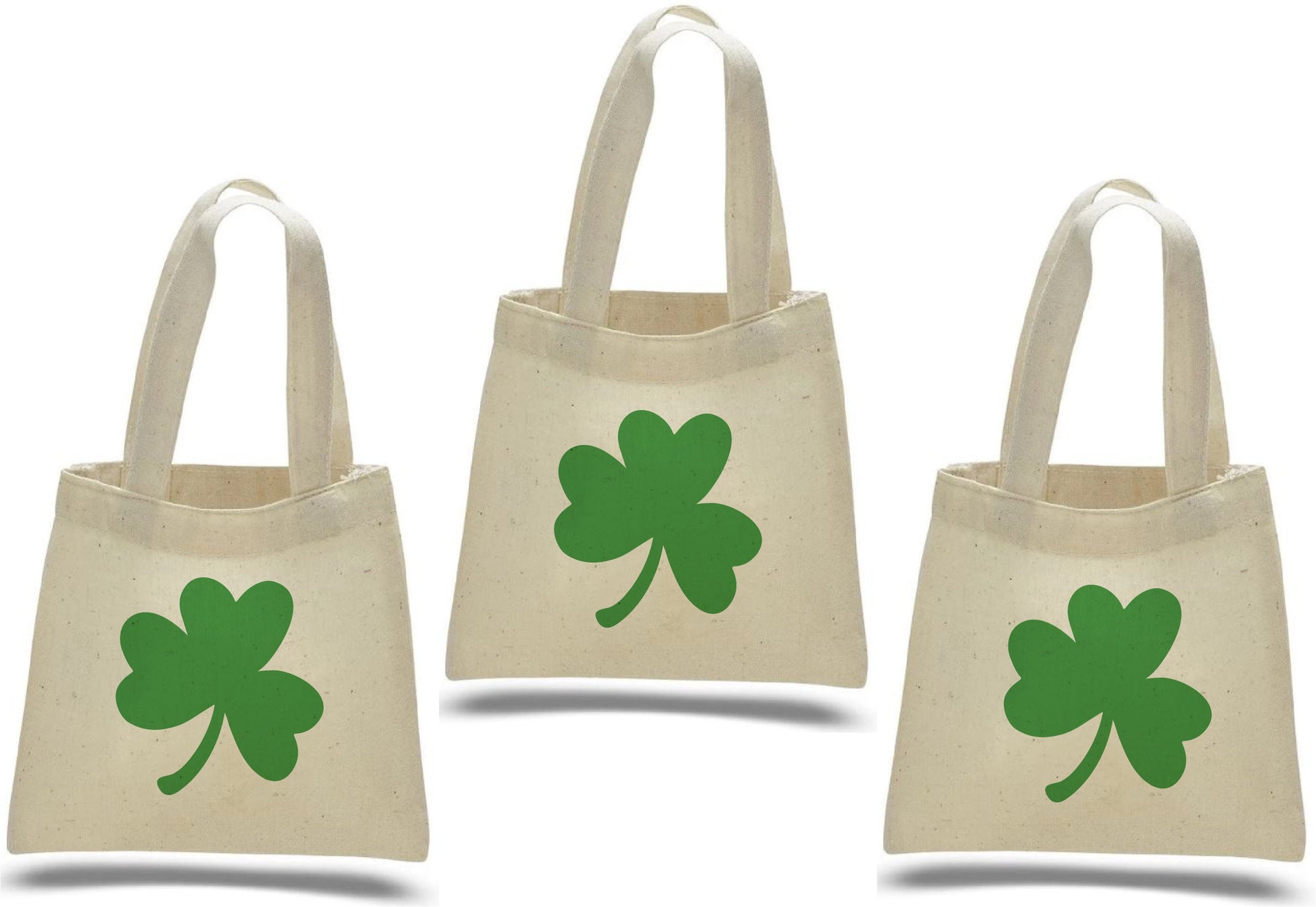 3 St. Patrick's Day Cotton Favor Bags, Shamrock Goodie Bags
