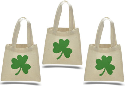 3 St. Patrick's Day Cotton Favor Bags, Shamrock Goodie Bags