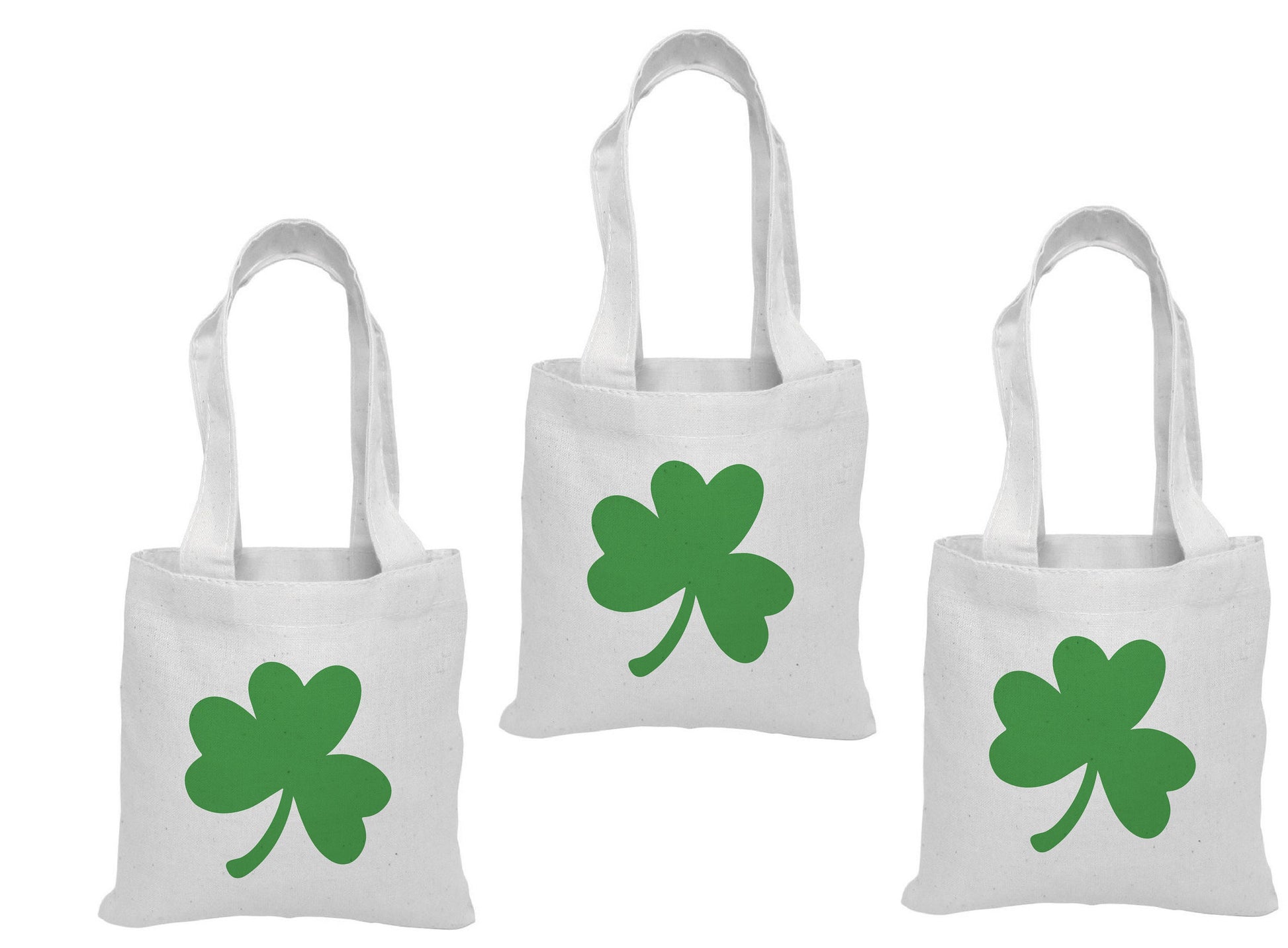 3 St. Patrick's Day Cotton Favor Bags, Shamrock Goodie Bags