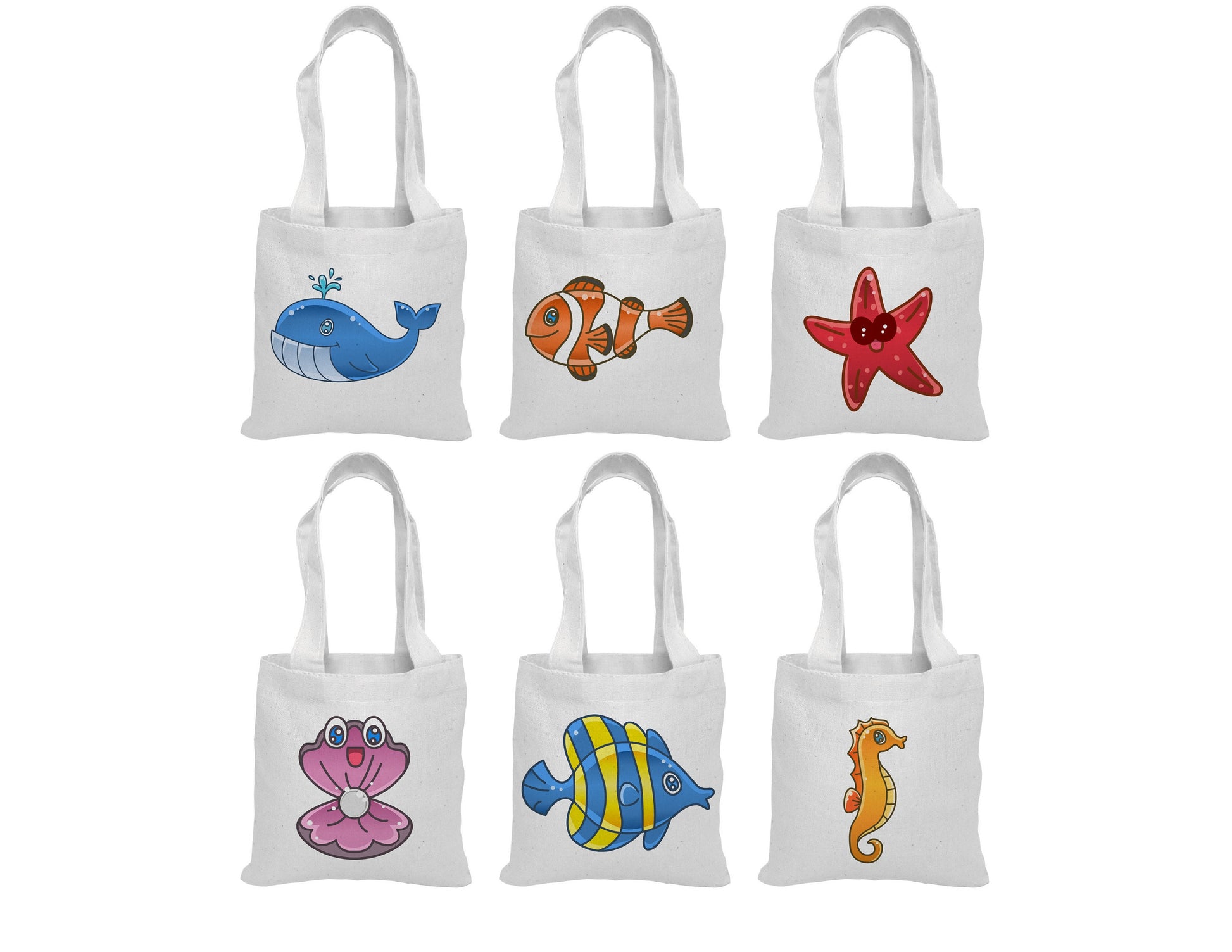 Under the Sea Party Favor Bags, Set of 6, Cotton Goodie Bags