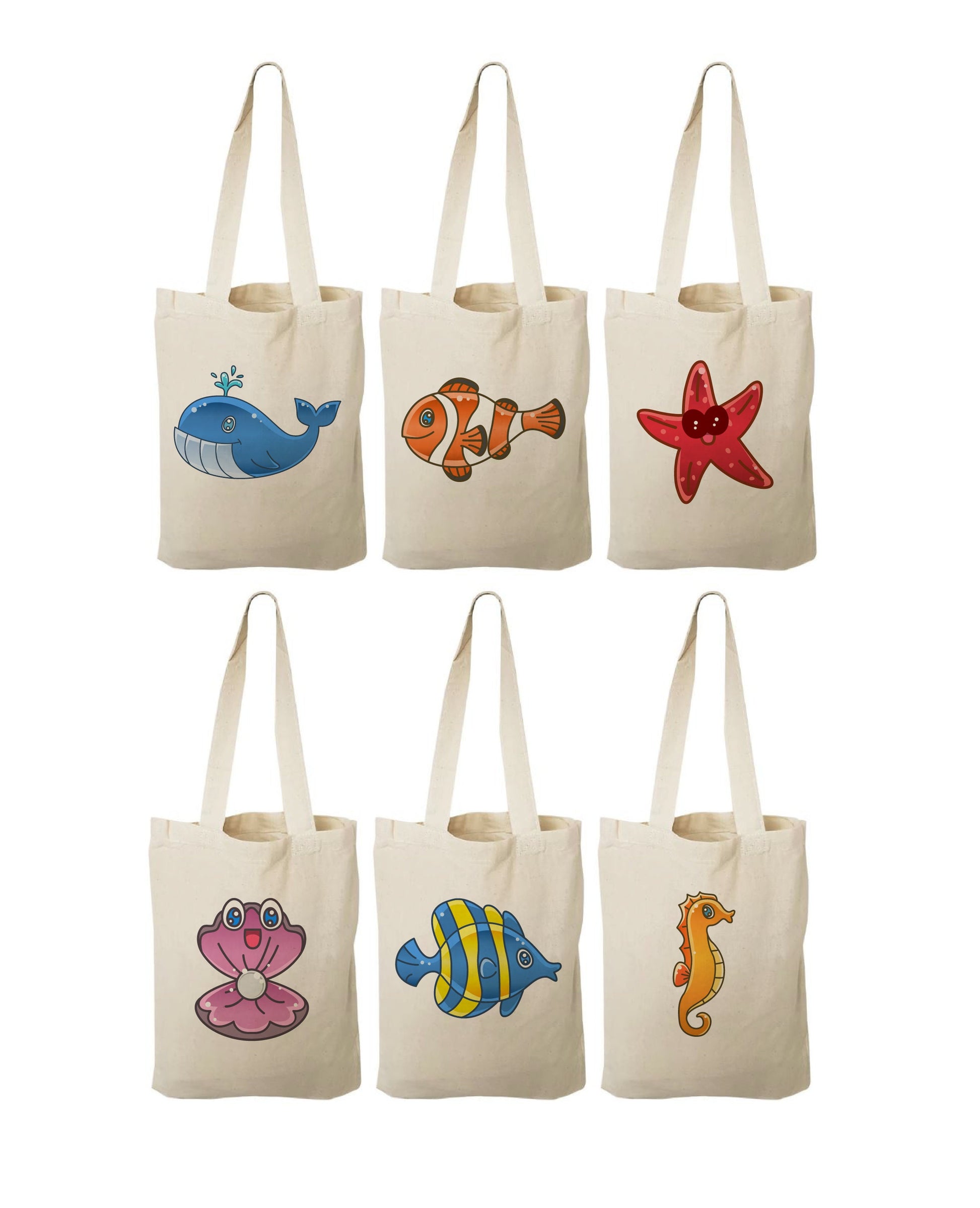 Under the Sea Party Favor Bags, Set of 6, Cotton Goodie Bags