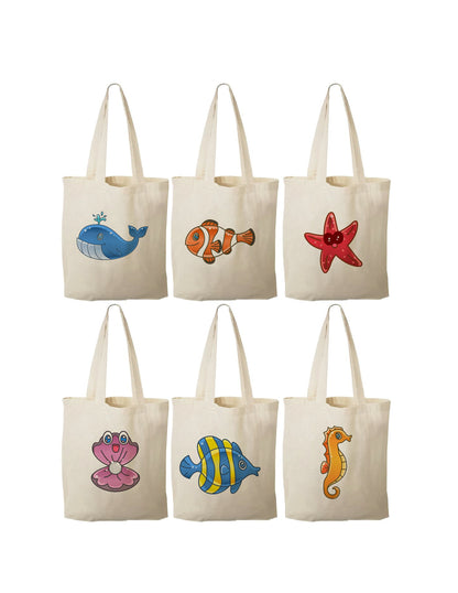 Under the Sea Party Favor Bags, Set of 6, Cotton Goodie Bags