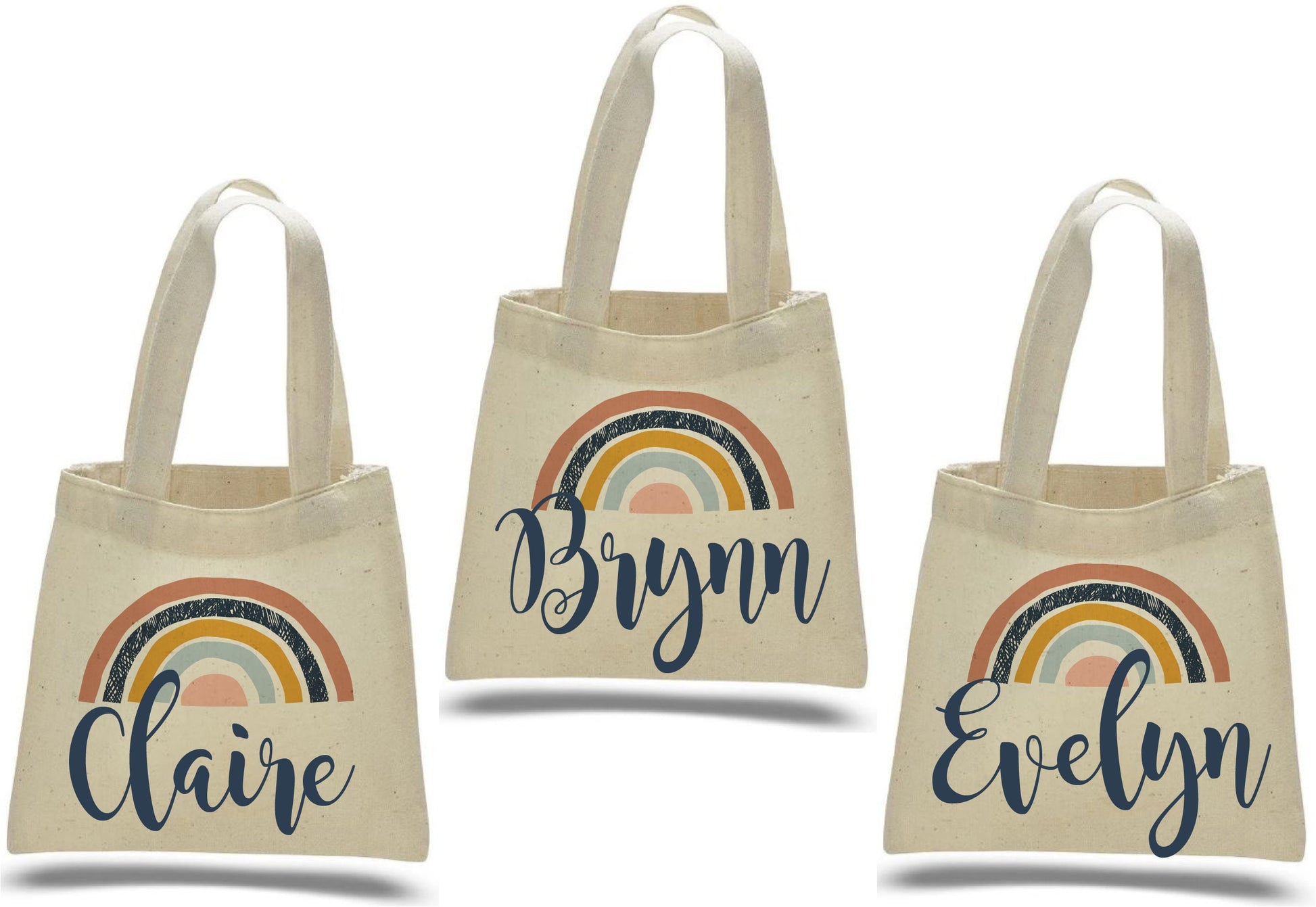 Custom Rainbow Party Favor Bags - Perfect for Rainbow Themed Parties & Events! - Set of Three Bags Personalized with Guest Names