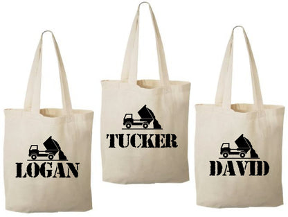 Personalized Dump Truck Party Favor Bags - Set of Three Bags