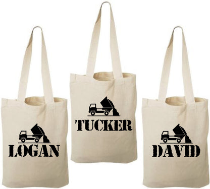 Personalized Dump Truck Party Favor Bags - Set of Three Bags