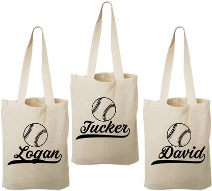 Personalized Baseball Favor Bags – Custom Name Cotton Totes, Team Party