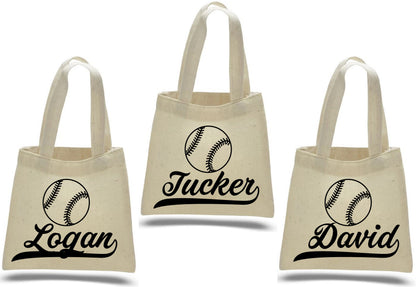 Personalized Baseball Favor Bags – Custom Name Cotton Totes, Team Party