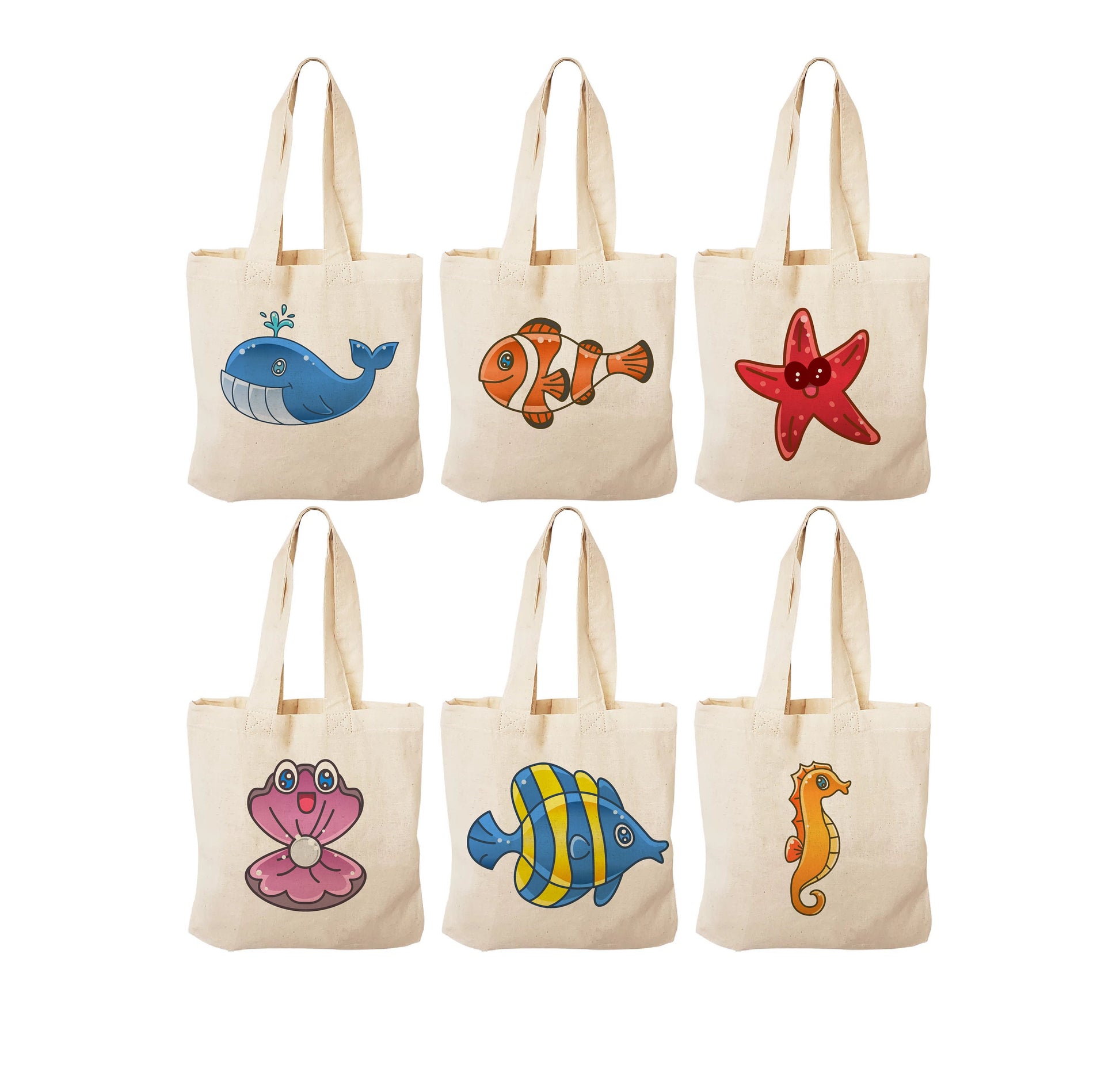 Under the Sea Party Favor Bags, Set of 6, Cotton Goodie Bags