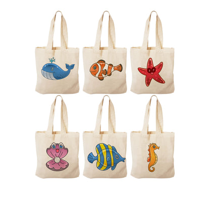 Under the Sea Party Favor Bags, Set of 6, Cotton Goodie Bags