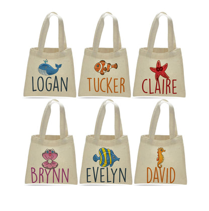 Personalized Under the Sea Party Favor Bags - Ocean Theme Cotton Tote - Set of Six Bags