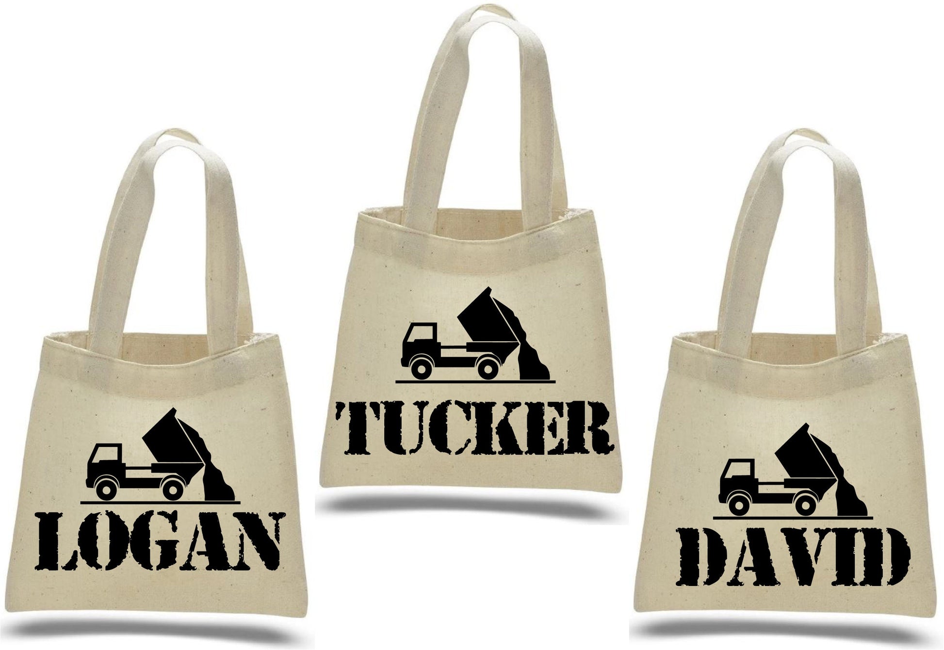 Personalized Dump Truck Party Favor Bags - Set of Three Bags
