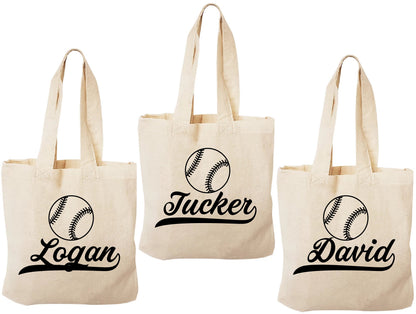 Personalized Baseball Favor Bags – Custom Name Cotton Totes, Team Party