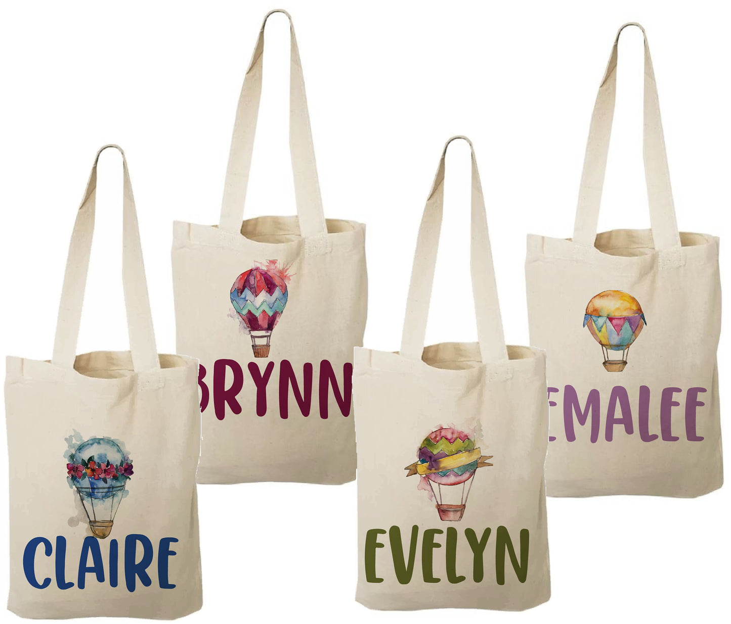Hot Air Balloon Party Favor Bags, Personalized Cotton Treat Bags, Set of 4