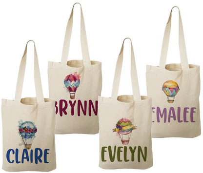 Hot Air Balloon Party Favor Bags, Personalized Cotton Treat Bags, Set of 4