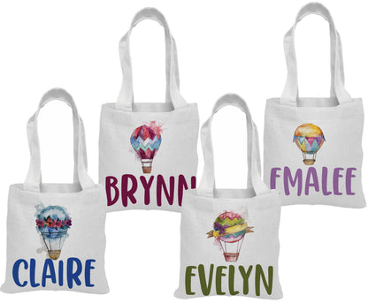 Hot Air Balloon Party Favor Bags, Personalized Cotton Treat Bags, Set of 4