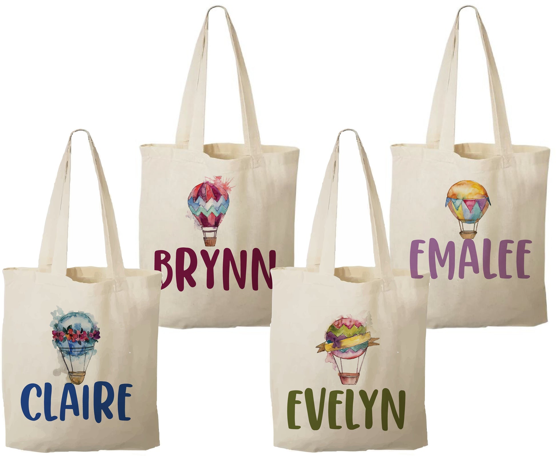 Hot Air Balloon Party Favor Bags, Personalized Cotton Treat Bags, Set of 4