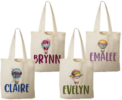 Hot Air Balloon Party Favor Bags, Personalized Cotton Treat Bags, Set of 4