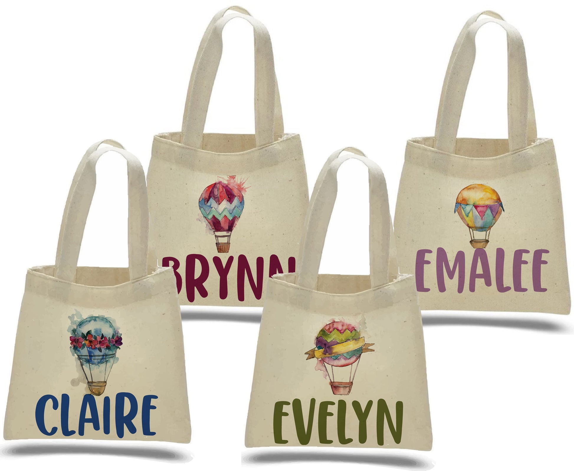 Hot Air Balloon Party Favor Bags, Personalized Cotton Treat Bags, Set of 4