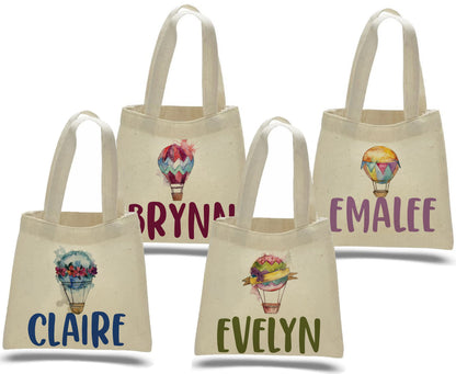 Hot Air Balloon Party Favor Bags, Personalized Cotton Treat Bags, Set of 4