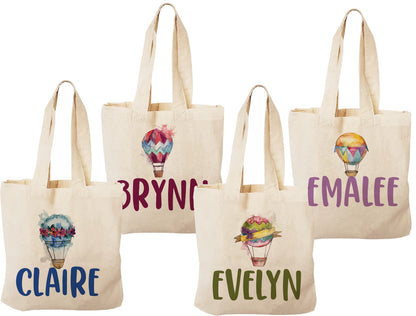 Hot Air Balloon Party Favor Bags, Personalized Cotton Treat Bags, Set of 4