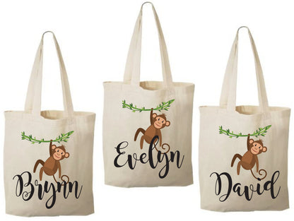 Custom Monkey Party Favor Bags - Perfect for Monkey or Jungle Themed Parties & Events - Set of Three Bags Personalized with Names