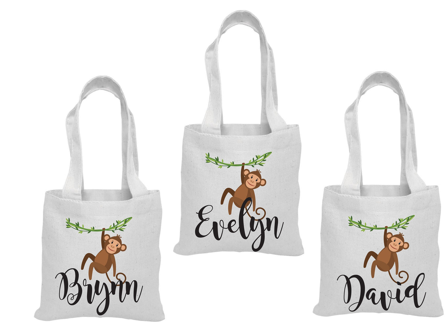 Custom Monkey Party Favor Bags - Perfect for Monkey or Jungle Themed Parties & Events - Set of Three Bags Personalized with Names