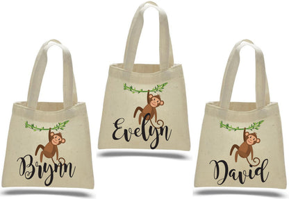 Custom Monkey Party Favor Bags - Perfect for Monkey or Jungle Themed Parties & Events - Set of Three Bags Personalized with Names