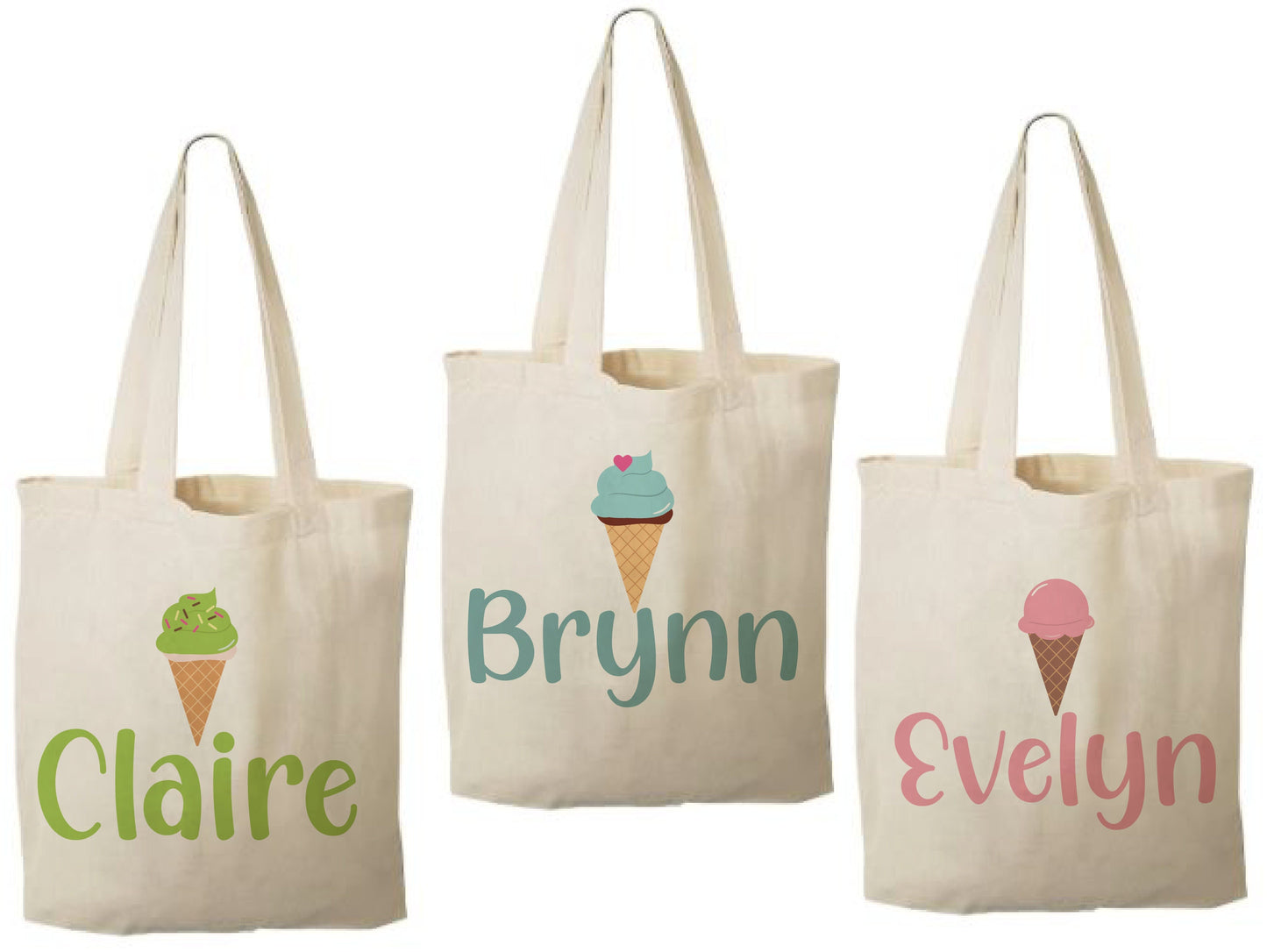 Custom Ice Cream Party Favor Bag - Perfect for Ice Cream Themed Parties - Customized with Each Guests Name - Cotton Bags with Handles