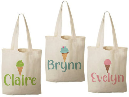 Custom Ice Cream Party Favor Bag - Perfect for Ice Cream Themed Parties - Customized with Each Guests Name - Cotton Bags with Handles