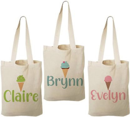 Custom Ice Cream Party Favor Bag - Perfect for Ice Cream Themed Parties - Customized with Each Guests Name - Cotton Bags with Handles