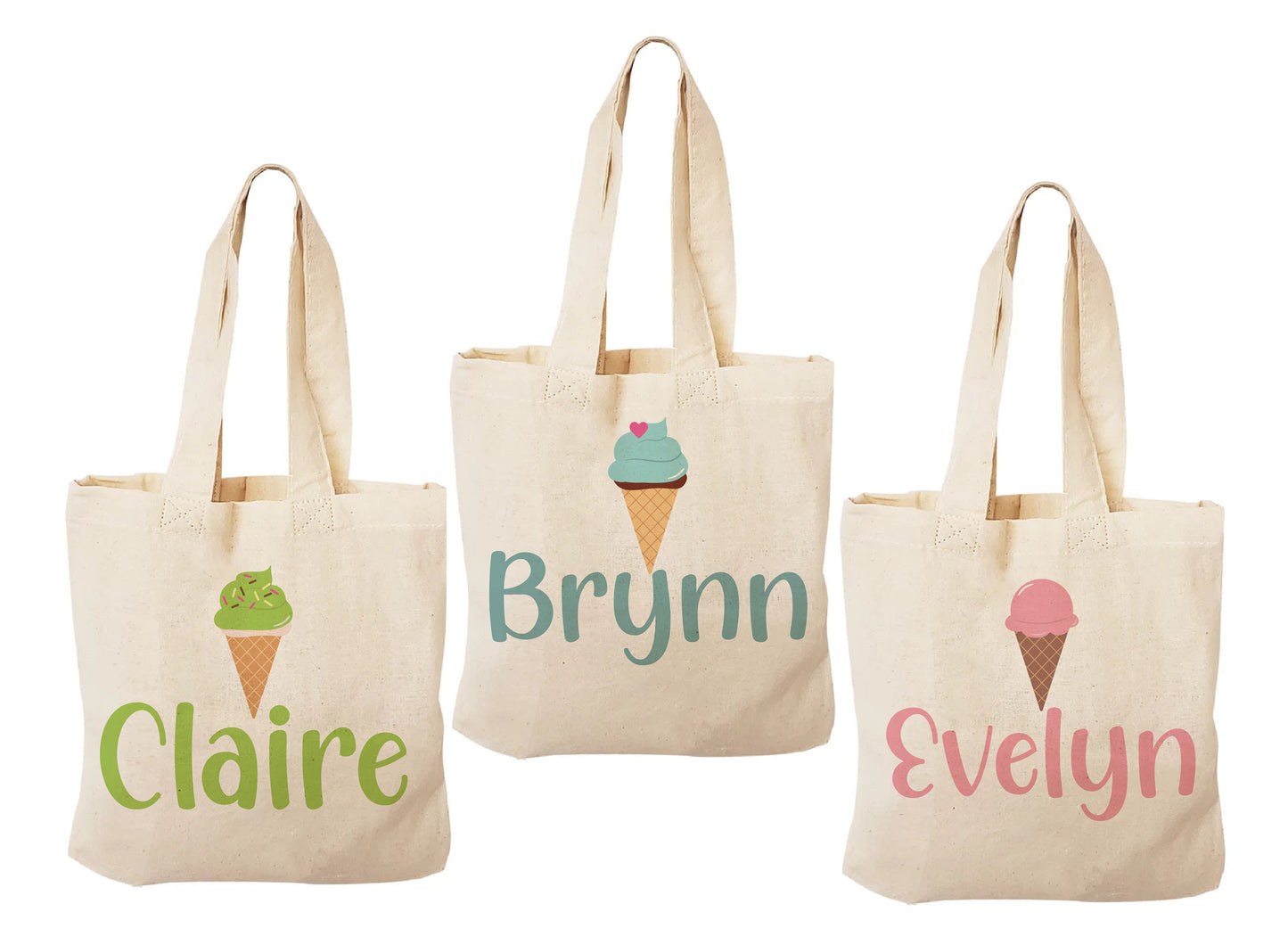 Custom Ice Cream Party Favor Bag - Perfect for Ice Cream Themed Parties - Customized with Each Guests Name - Cotton Bags with Handles