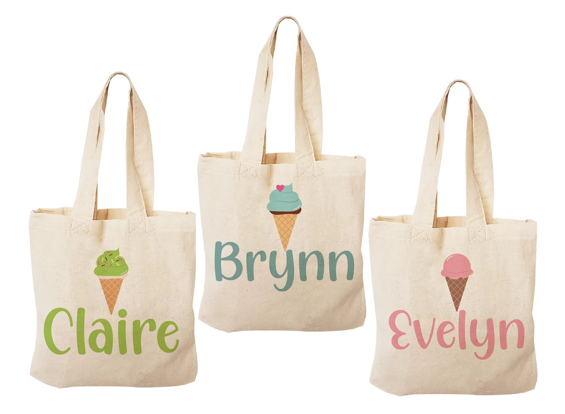 Custom Ice Cream Party Favor Bag - Perfect for Ice Cream Themed Parties - Customized with Each Guests Name - Cotton Bags with Handles