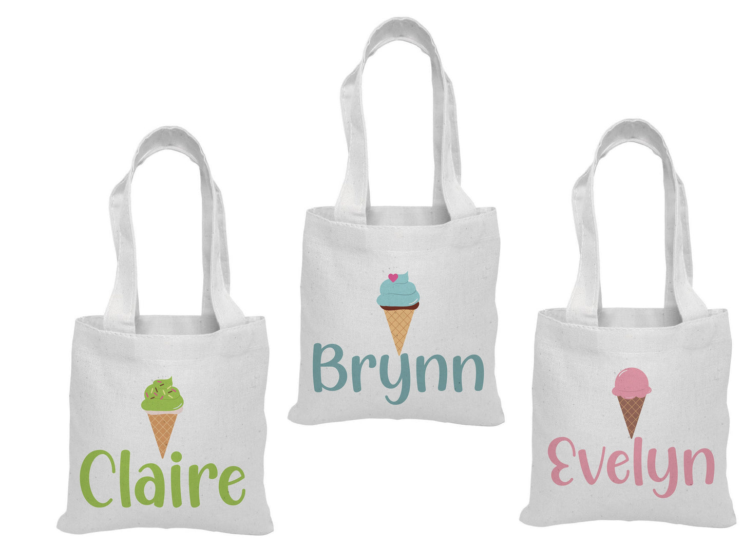 Custom Ice Cream Party Favor Bag - Perfect for Ice Cream Themed Parties - Customized with Each Guests Name - Cotton Bags with Handles