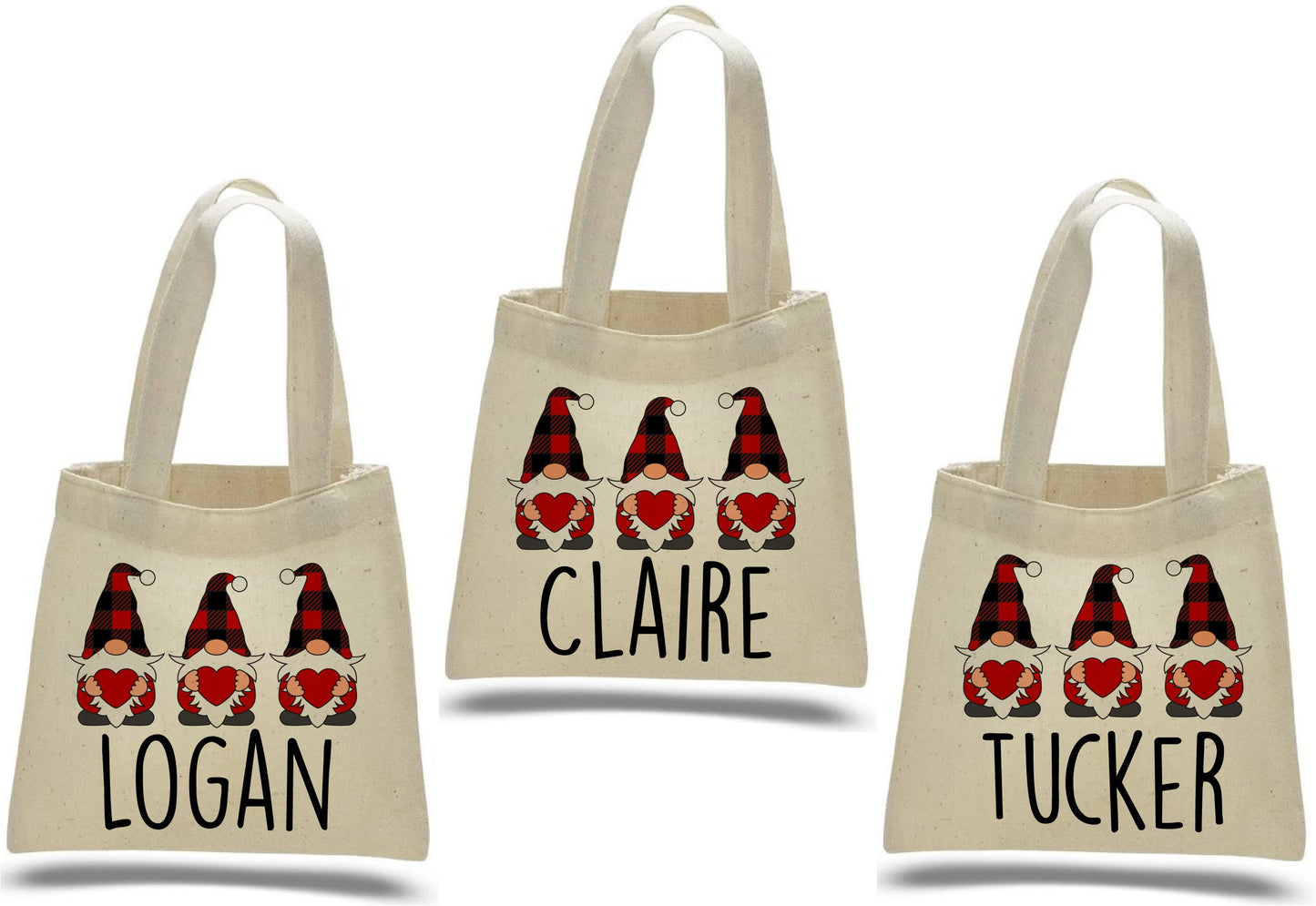 Personalized Gnome Valentine Party Favor Bags - Set of Three Bags