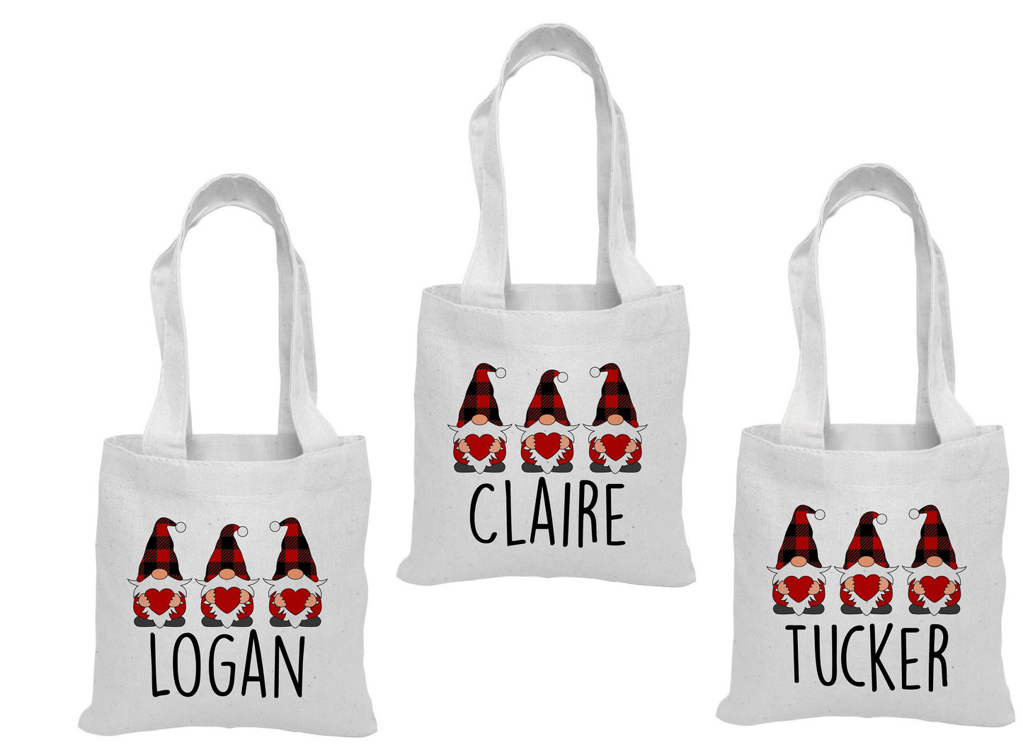 Personalized Gnome Valentine Party Favor Bags - Set of Three Bags
