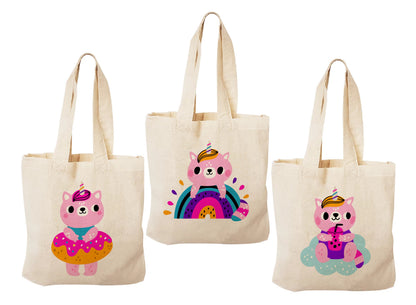 Cat Unicorn Party Favor Bags, Set of 3 Cotton Treat Bags