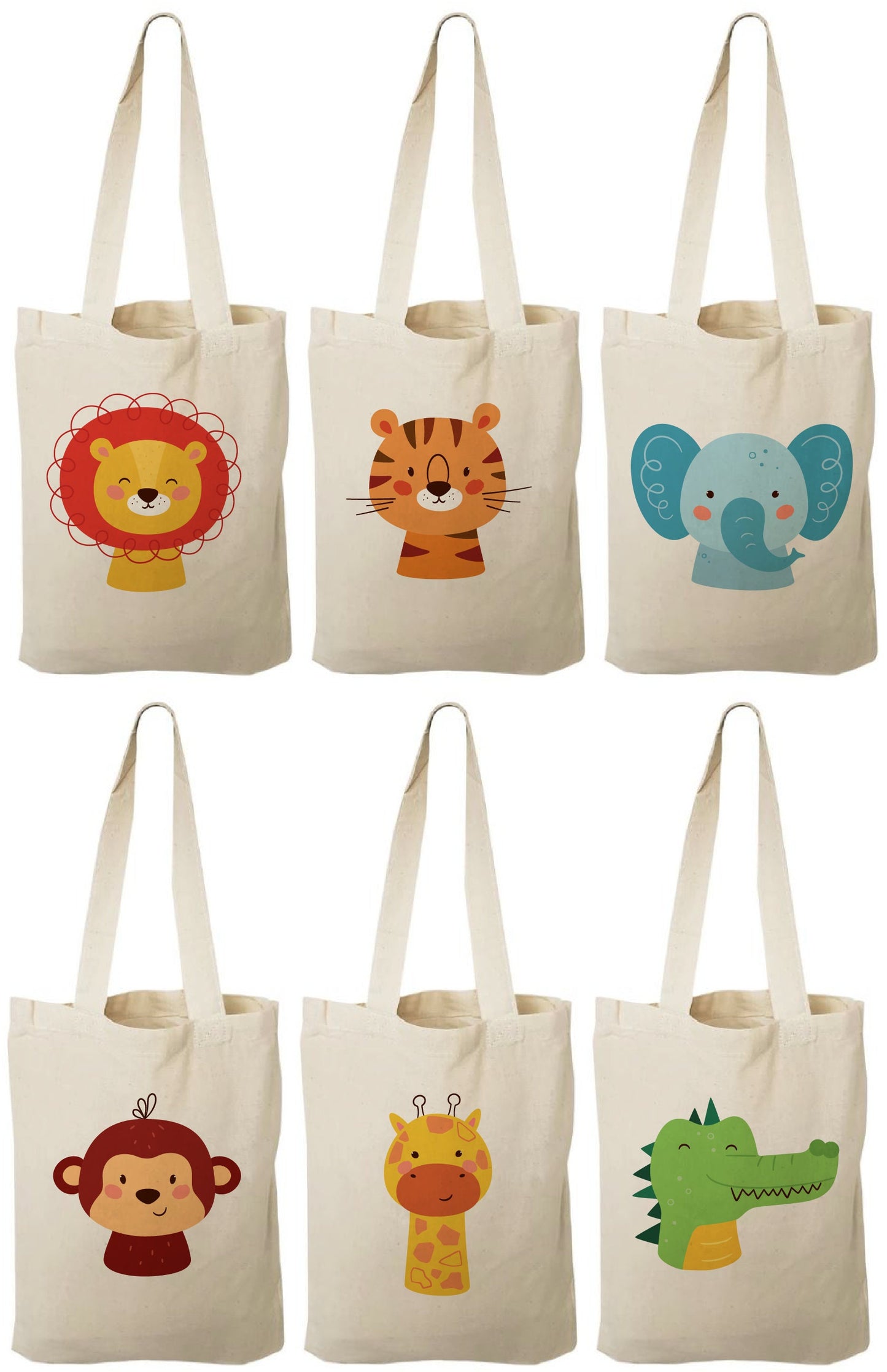 6 Animal Print Cotton Party Favor Bags, Zoo Theme