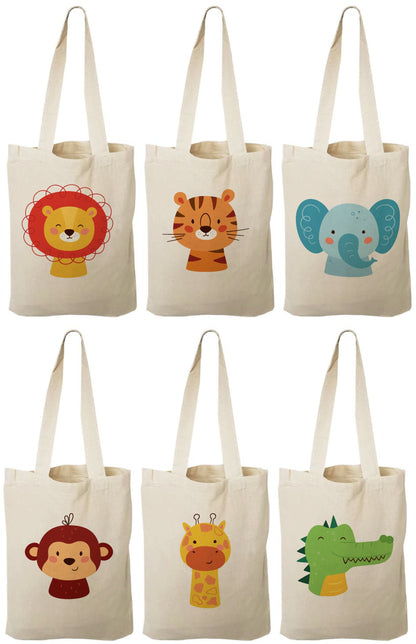 6 Animal Print Cotton Party Favor Bags, Zoo Theme